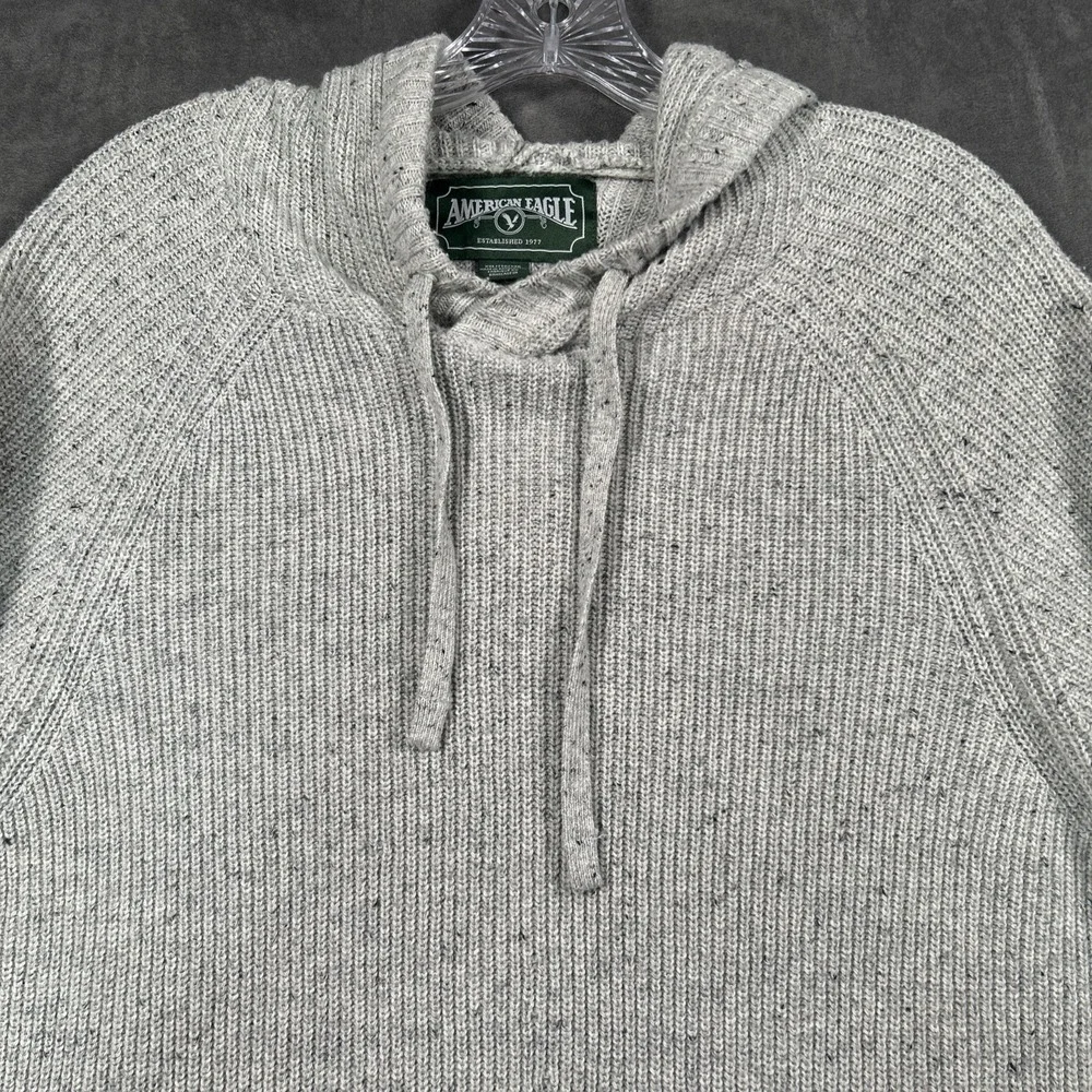 American Eagle Pullover XXL Hoodie Ribbed Knit Sweater Drawstring Mens Ivory